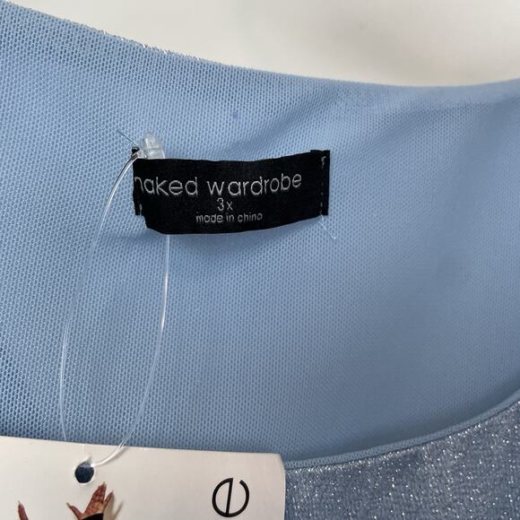 Naked Wardrobe Shimmer Crop Top Size 3X Blue Metallic Shiny Going Out Party - Picture 3 of 9